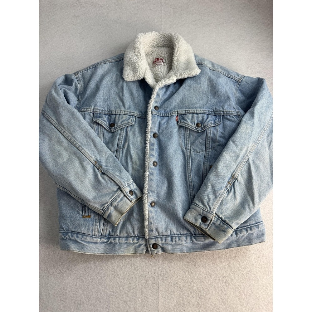 Vintage Levi's Jacket Mens XL Blue Sherpa Lined Denim Trucker Made USA Western